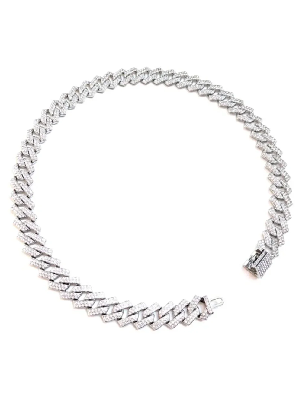 Silver Iced-Out Tilted Cuban Gem Link Chain Necklace (24-inches) - Picture 6 of 6